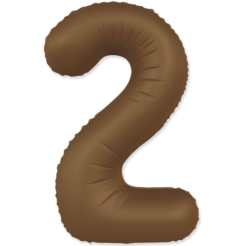 32" Inflated (40" Uninflated Approx) Number "2" Slimmer Design Matte Chocolate Brown Brand Flexmetal