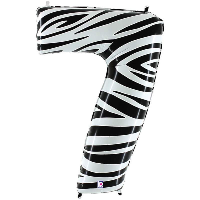 40" (34" Inflated) Zebra Foil Shape Polybagged Number 7 Balloon