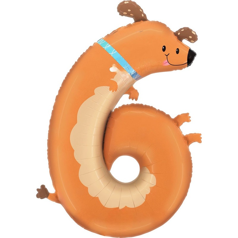 43" The Puppyloons Number 6 Dog Foil Balloon