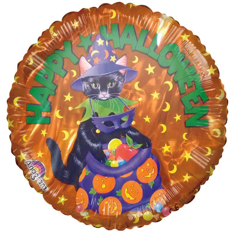 Happy Halloween Cat & Candy Bag Orange Airfill-Only Balloon