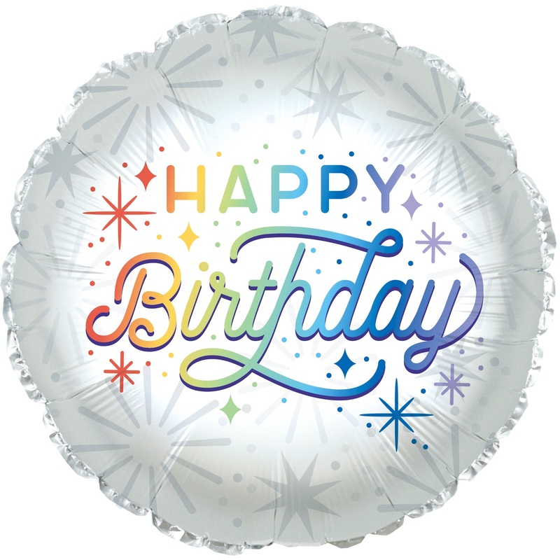 17" Happy Birthday Retro Rainbow Foil Balloon