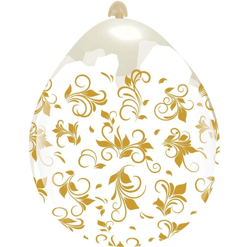 18" Gold Filigree All Around (10 Per Bag) Cattex Brand Printed Latex Stuffing Balloons