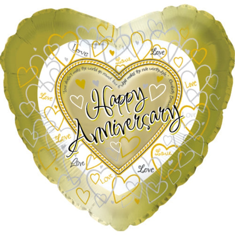 18" Happy Anniversary Gold Hearts Balloon