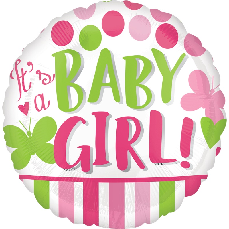 18" It's A Girl Pink & Green Foil Balloon