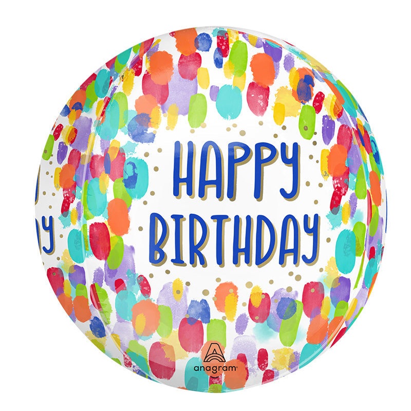 19" Orbz Painterly Dots Birthday Orbz Foil Balloon