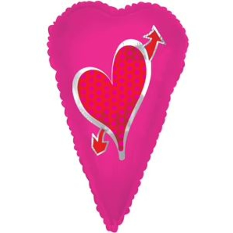 24" Skinny Pink Dots Hearts With Arrow Balloon