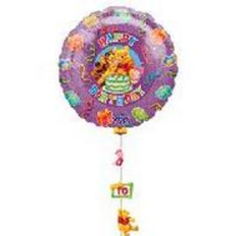 34" Happy Birthday Pooh & Tigger Drop A Line Box Balloon