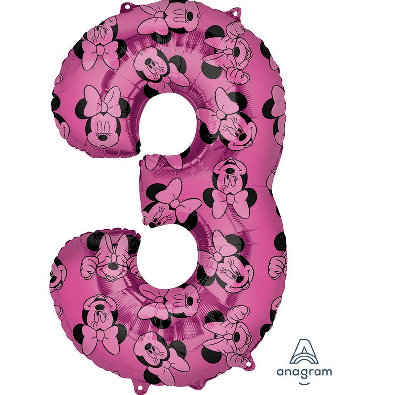34" Minnie Mouse Forever Number 3 SuperShape Foil Balloon