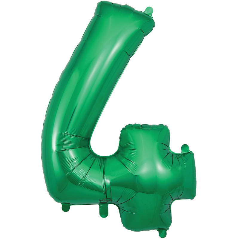 34" Number 4 Green Oaktree Foil Balloon