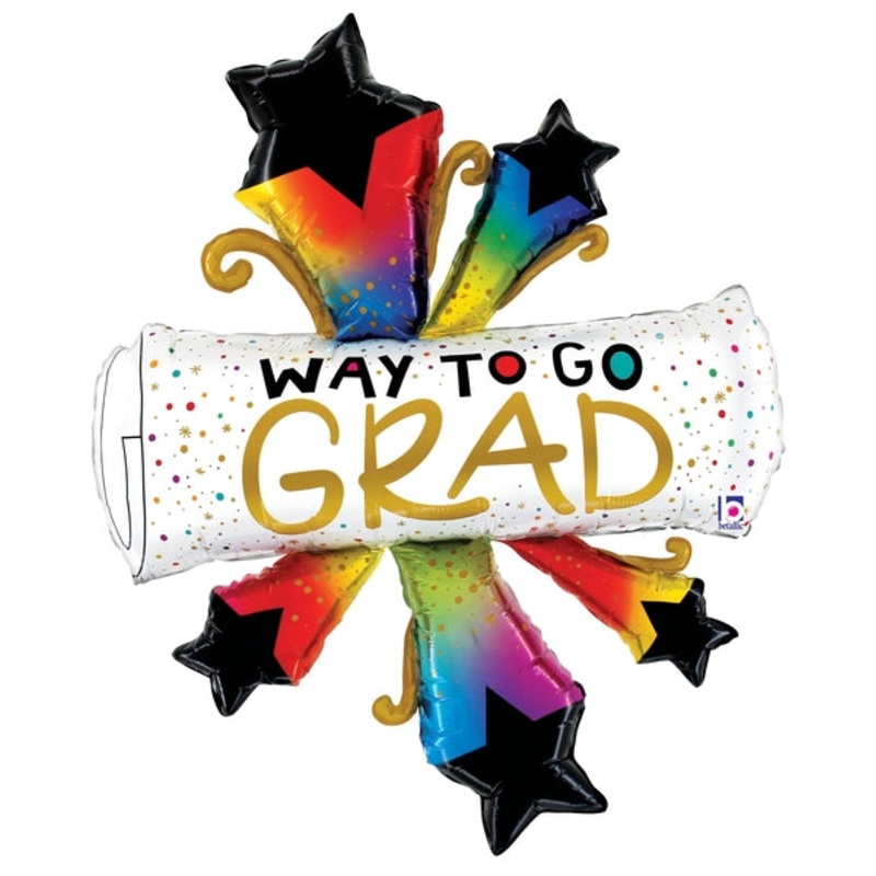 42" Bursting Stars Grad Diploma Foil Balloon