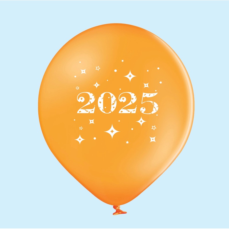 11" Year 2025 Stars Latex Balloons Orange (25 Per Bag)