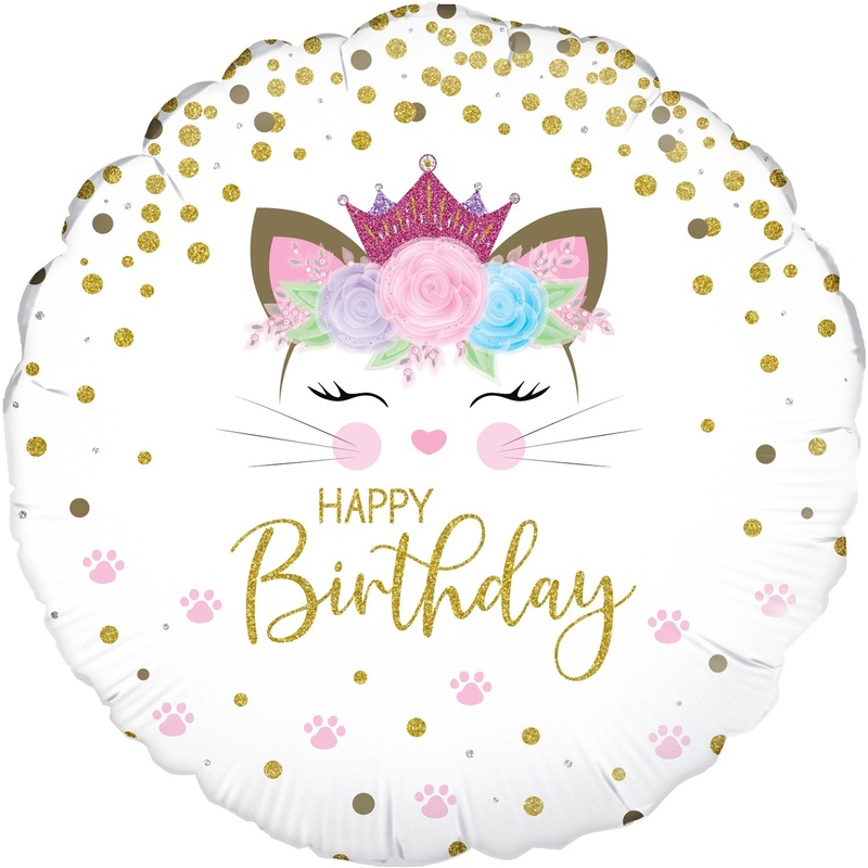 18" Floral Kitten Birthday Holographic Oaktree Foil Balloon