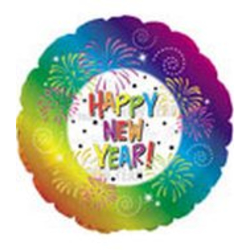 18" Happy New Year Rainbow Border Foil Balloon
