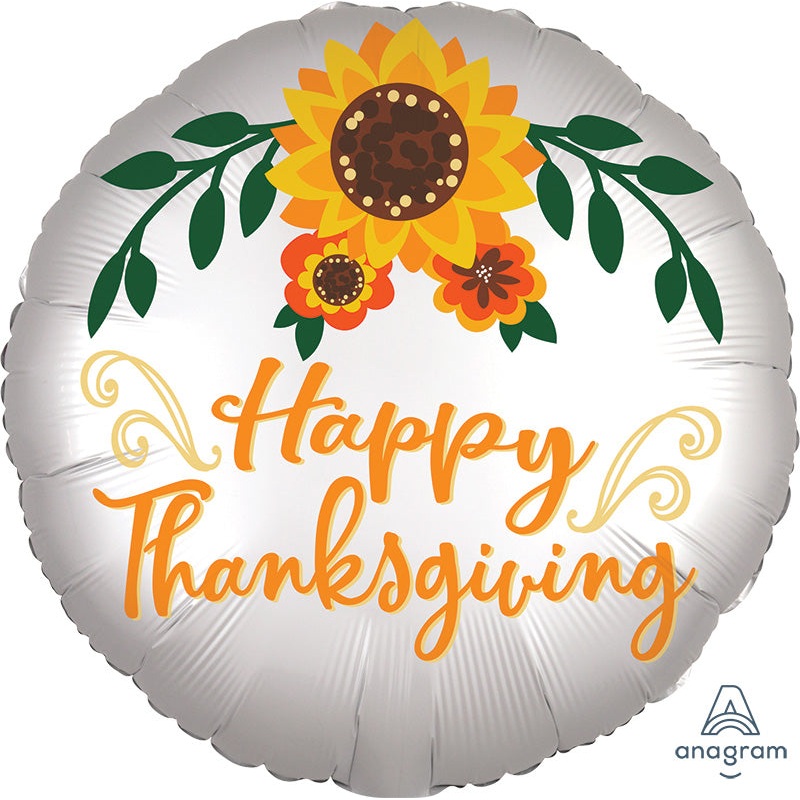 18" Happy Thanksgiving Satin Infused Floral Foil Balloon