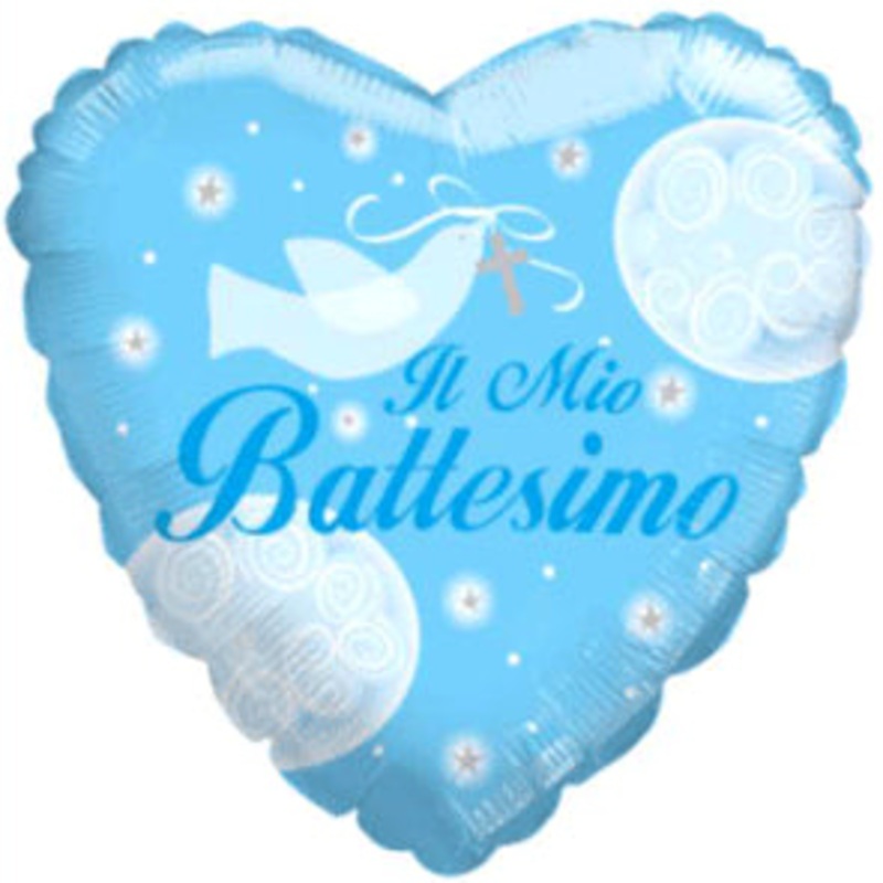 18" Il Mio Battesimo Boy Dove Heart Mylar Balloon