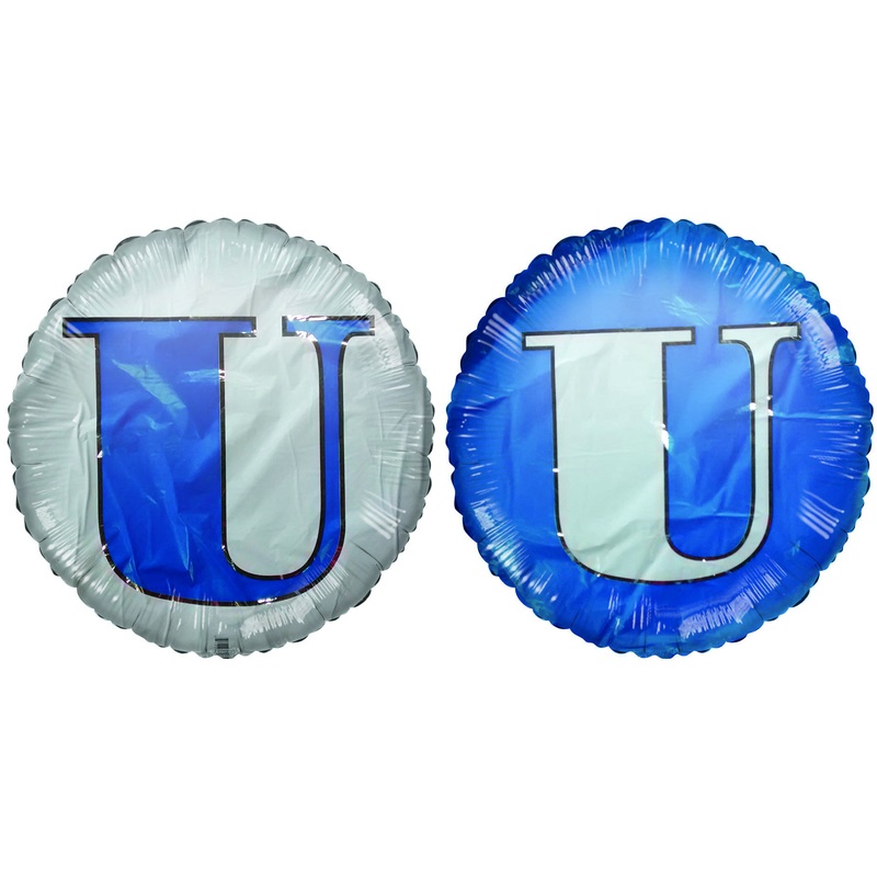 18" Letter U Navy Blue & White Round Mylar Balloon