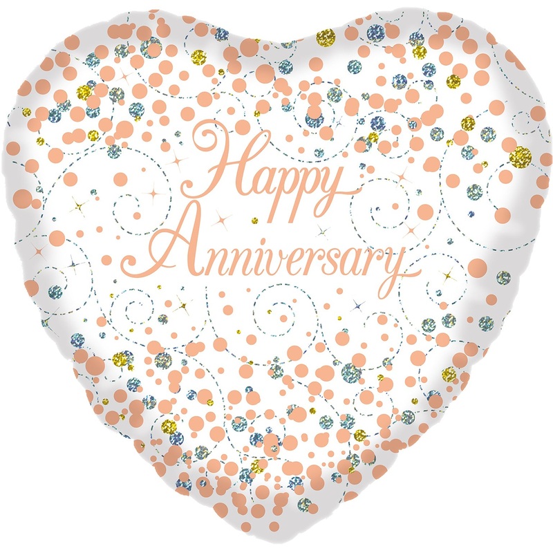 18" Sparkling Fizz Happy Anniversary White & Rose Gold Holographic Oaktree Foil Balloon