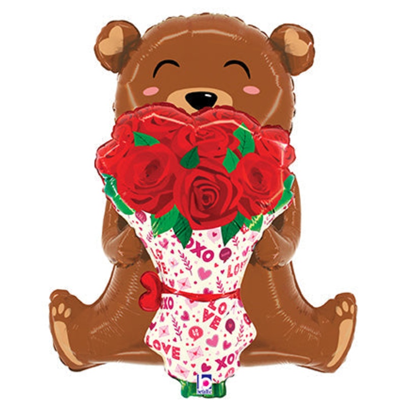 25" Shape Rose Bouquet Bear Foil Balloon
