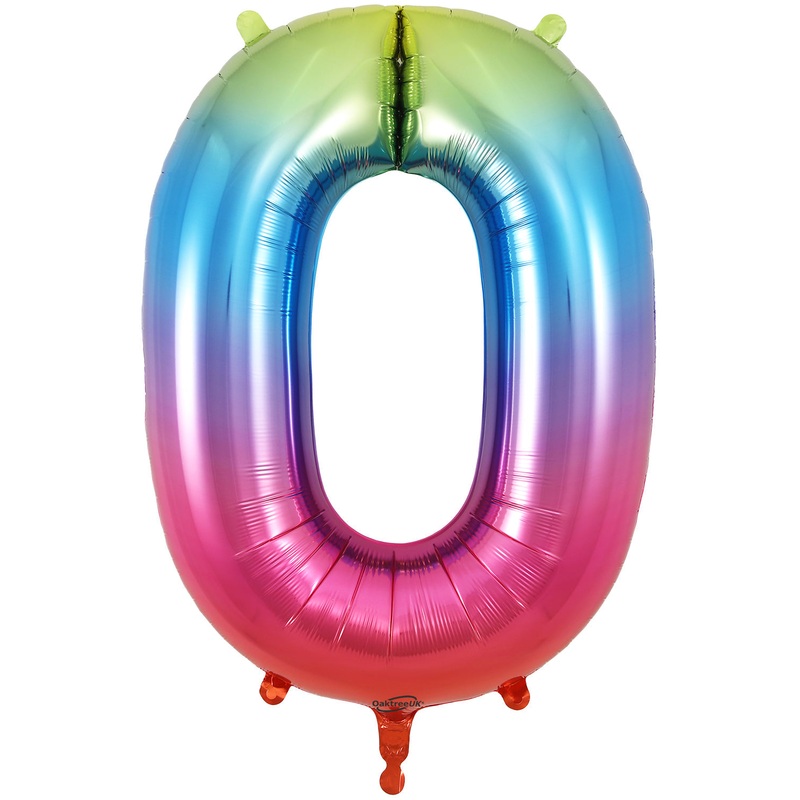 34" Number 0 Rainbow Oaktree Foil Balloon