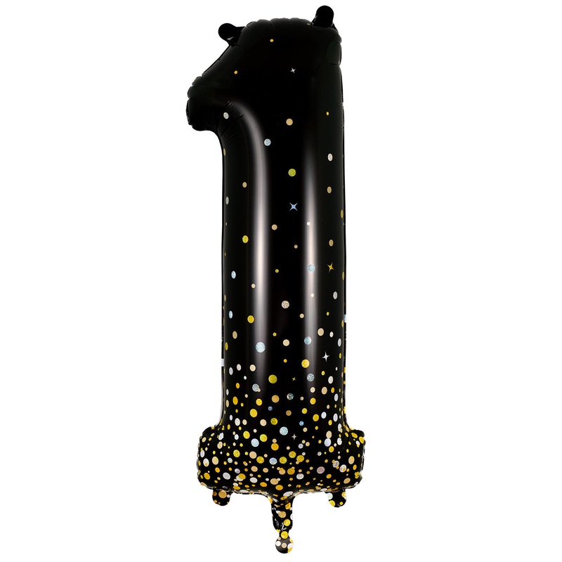 34" Number 1 Fizz Holographic Black Oaktree Foil Balloon