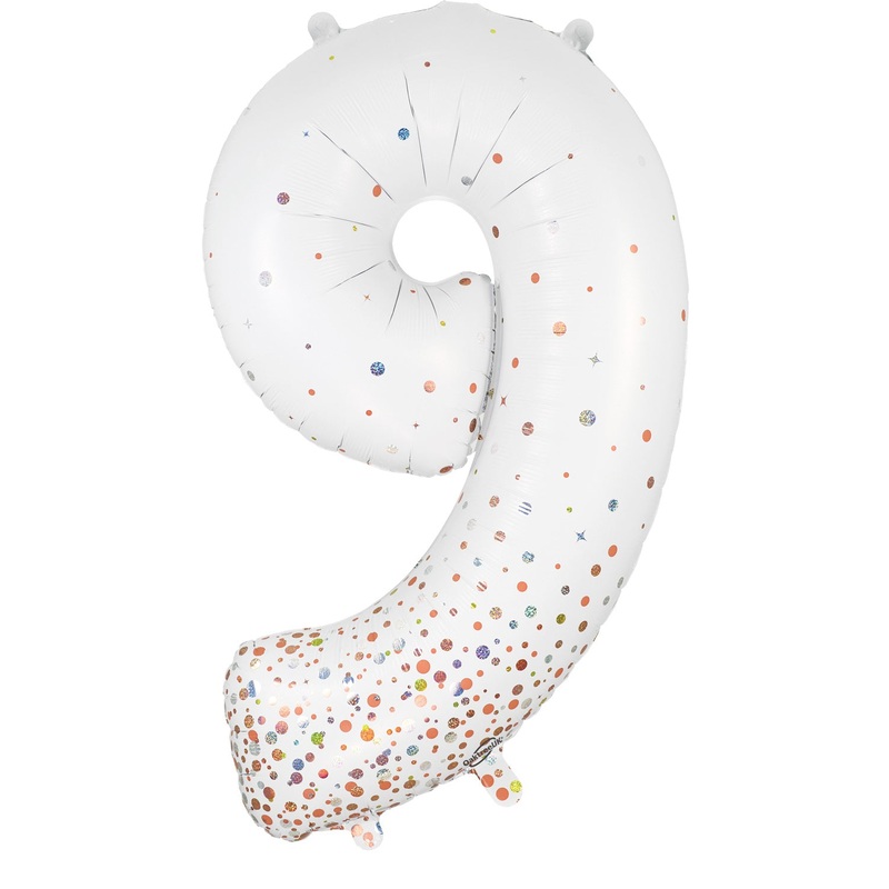 34" Number 9 Fizz Holographic Rose Gold Oaktree Foil Balloon