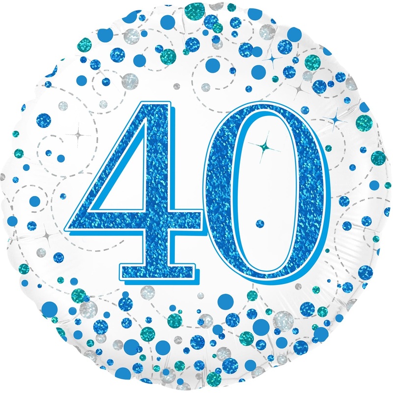 18" 40th Sparkling Fizz Birthday Blue Holographic Oaktree Foil Balloon