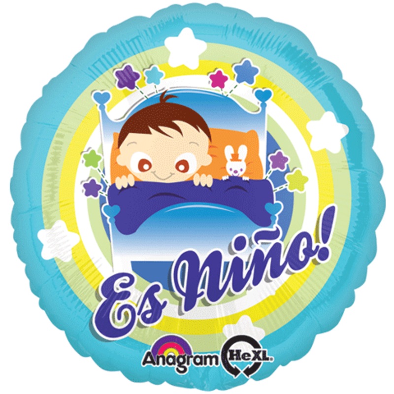 18" Es Nino Baby Boy In Bed Balloon Packaged (Spanish)