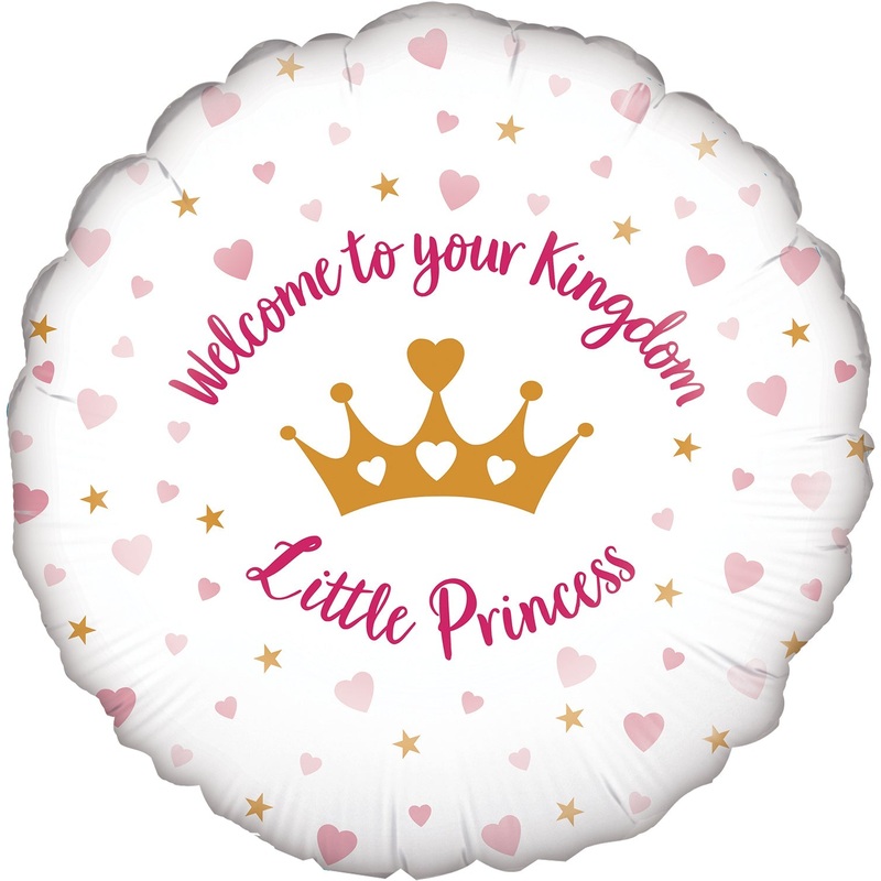 18" Welcome Little Princess Hearts Holographic Oaktree Foil Balloon