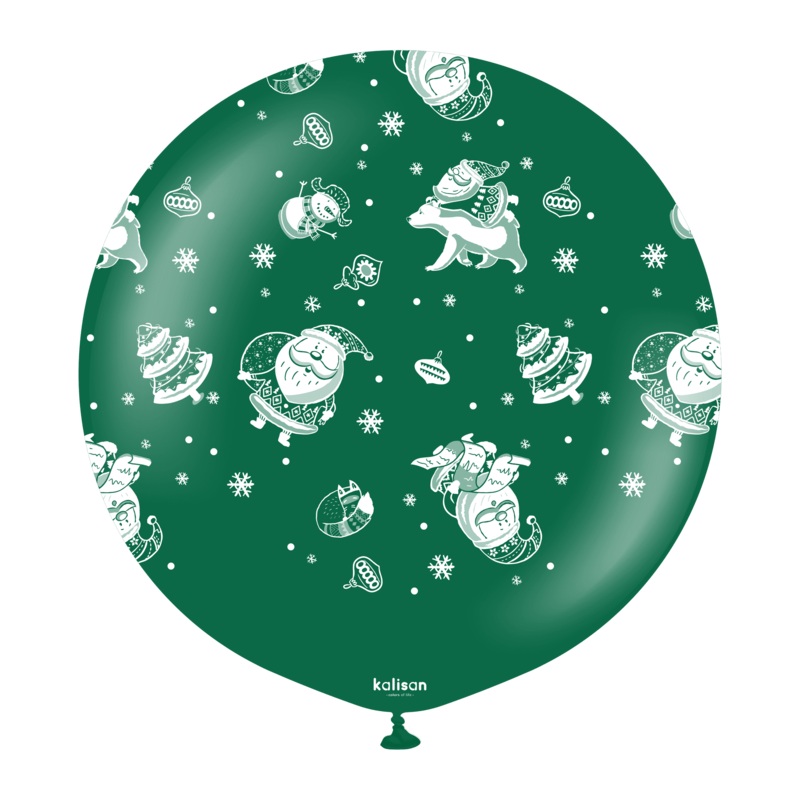 24" Christmas Santa Claus Dark Green Kalisan Printed Latex Balloons (1 Per Bag)