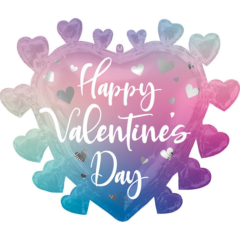 27" SuperShape Happy Valentine's Day Filtered Ombr Hearts Foil Balloon