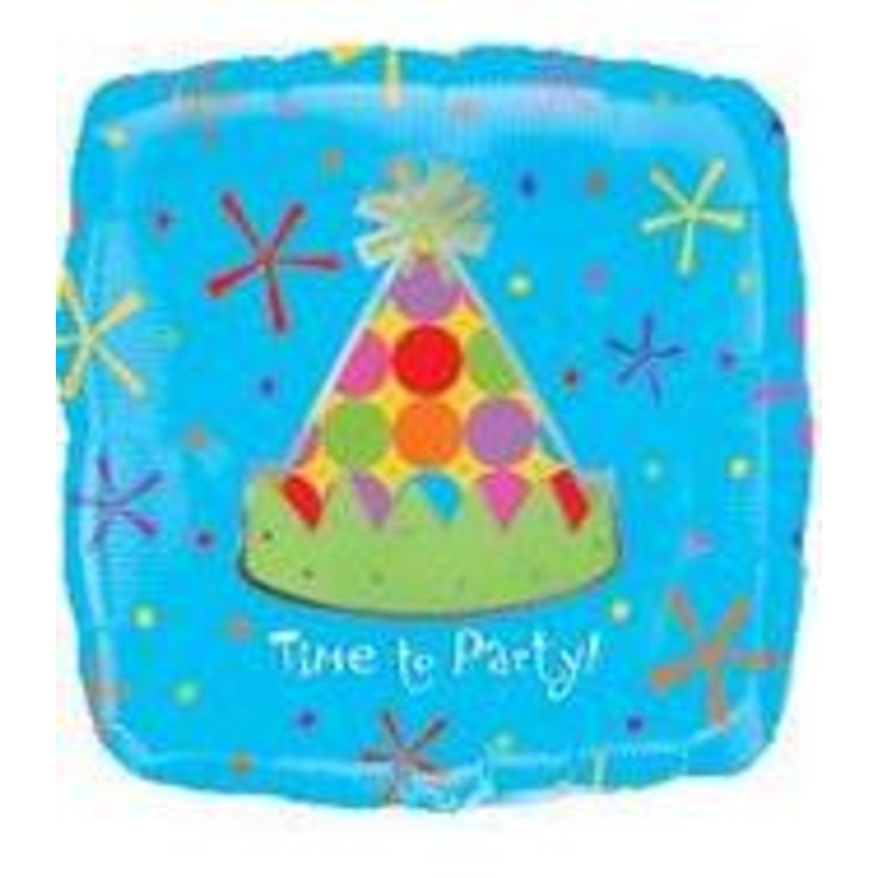 32" Square Time To Party Hat Balloon