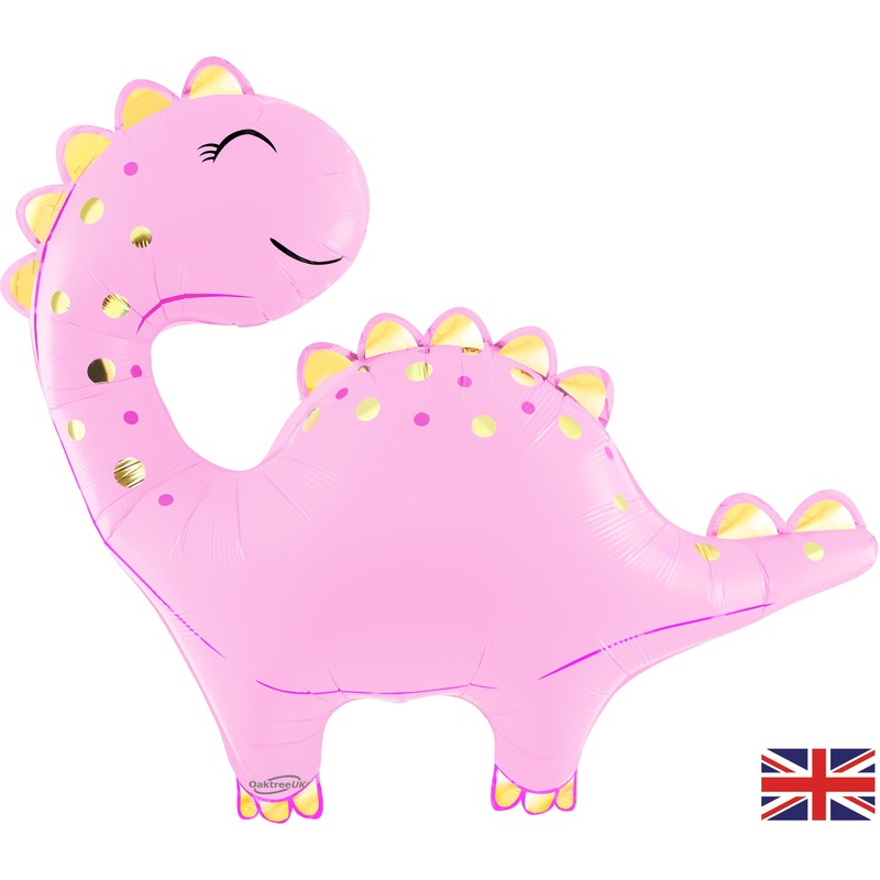 33.5" Cute Dinosaur Pink Metallic Packaged Oaktree Brand Foil Balloon