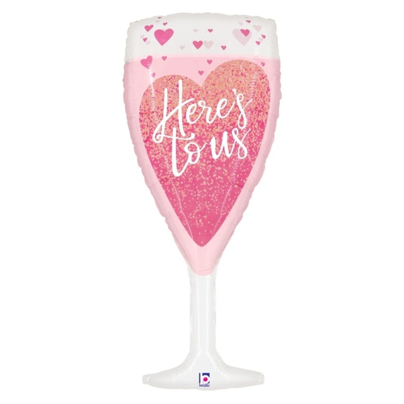 37" Clear Shape Here's to us Pink Champagne Foil Balloon