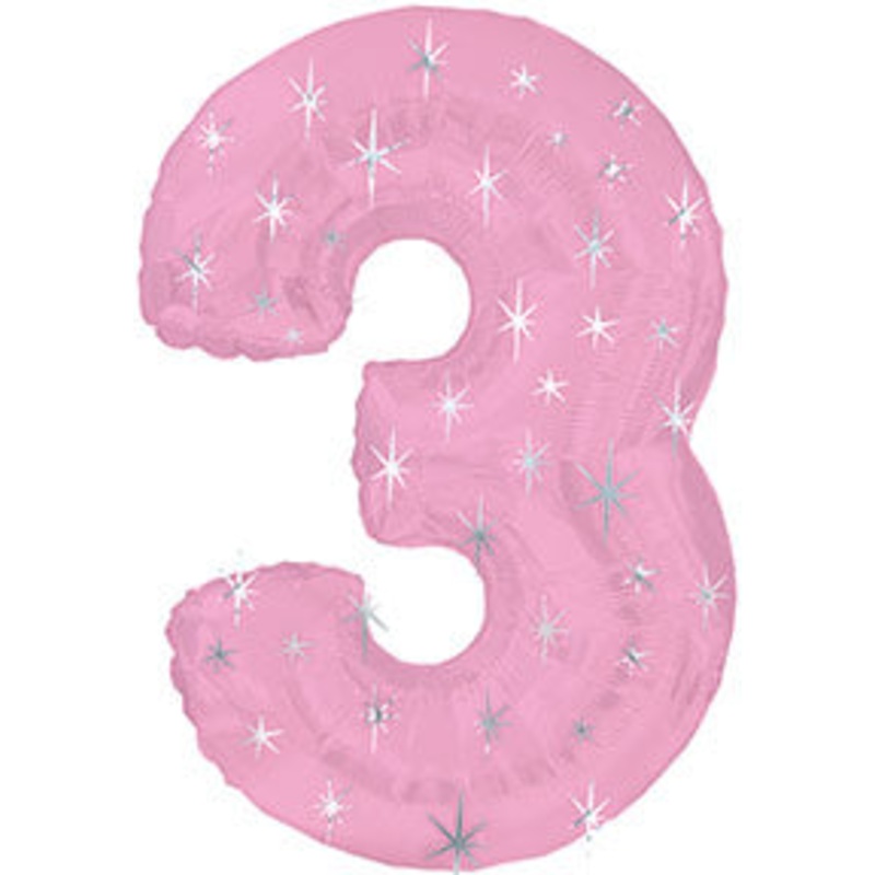 38" Pink Sparkle Three Number Balloon