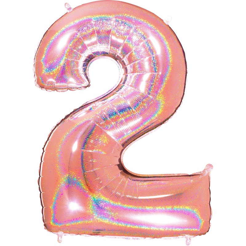 40" (34" Inflated) Number "2" Rose Gold Glitter Holographic Balloons