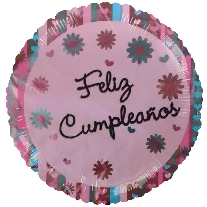 9" Airfill Only Feliz Cumpleanos Daisies Hearts Pink Balloon (Spanish)