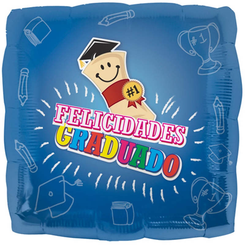 9" Airfill Only Spanish Grad Scroll Blue Foil Balloon