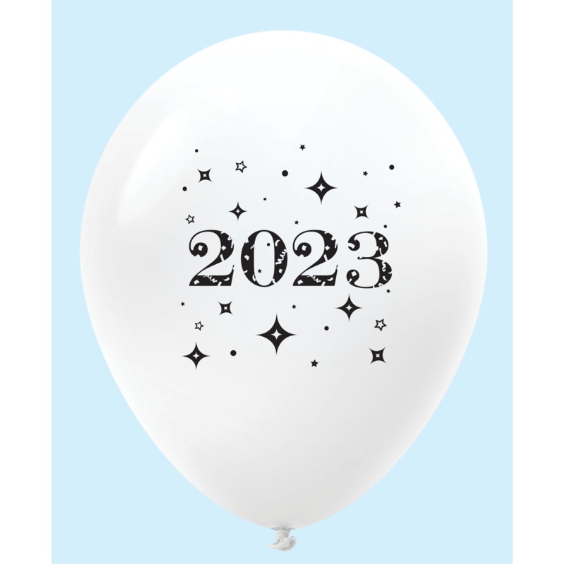 11" Year 2023 Stars Latex Balloons White (25 Per Bag)