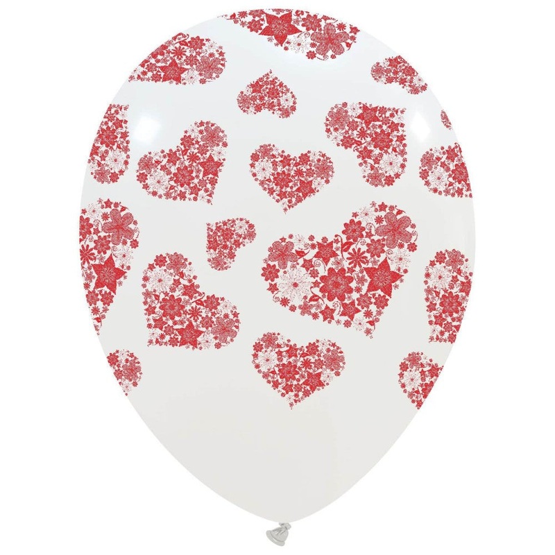 12" Cattex Brand Printed Latex Balloons (25 Per Bag) Hearts Flowers