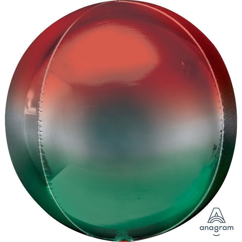 16" Ombre Orbz Red & Green Foil Balloon