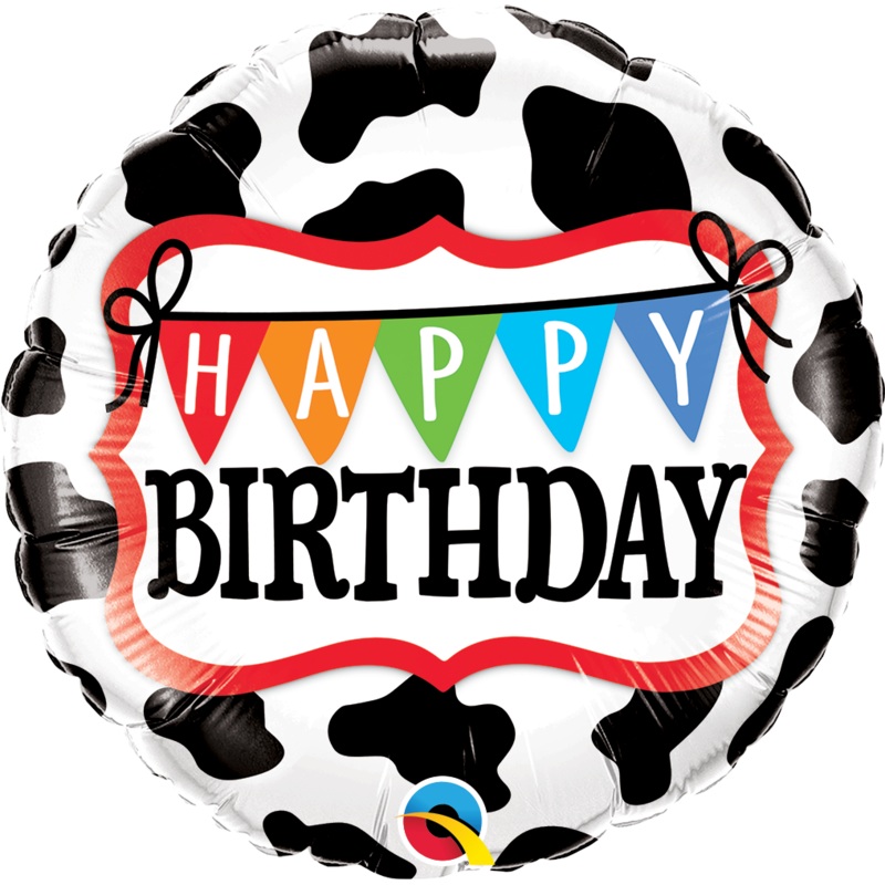 18" Happy Birthday Holstein Cow Pattern Foil Balloon