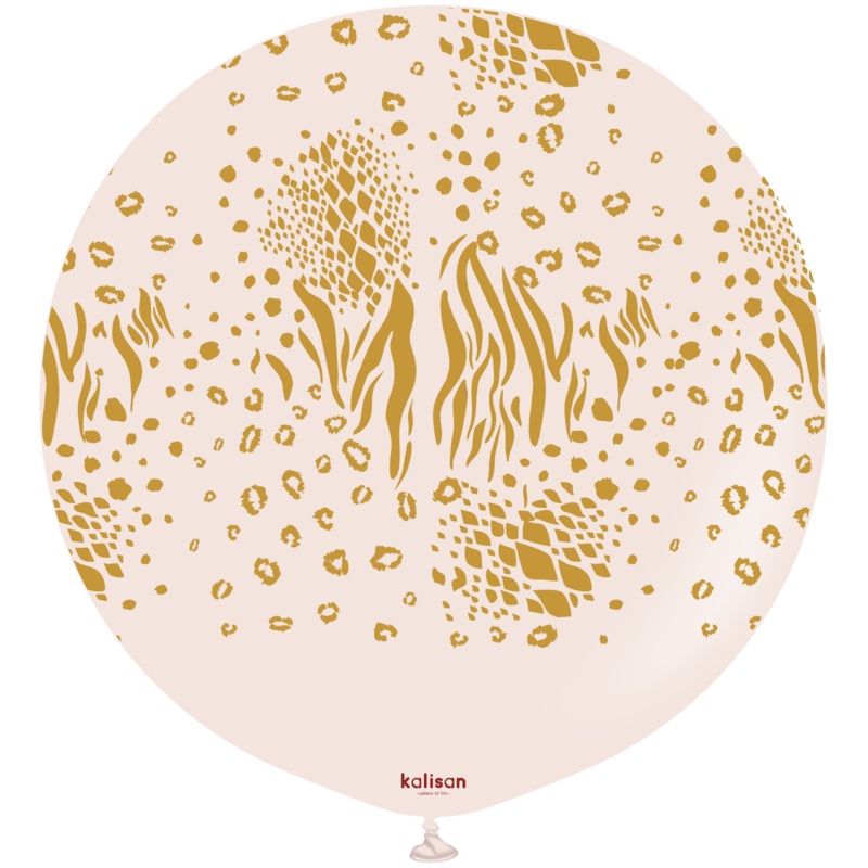 24" Kalisan Safari Mutant Pink Blush (Printed Gold-1 Per Bag) Latex Balloons