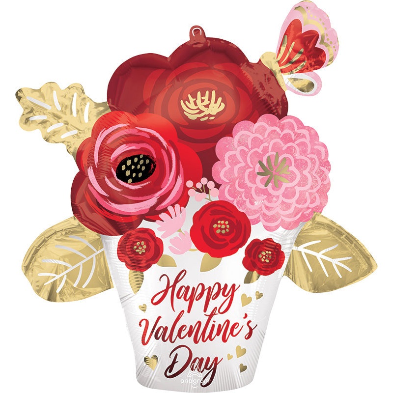 26" SuperShape Happy Valentine's Day Satin Painted Flowers Foil Balloon