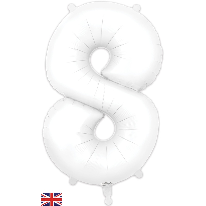 34" Number 8 Matte White Oaktree Foil Balloon