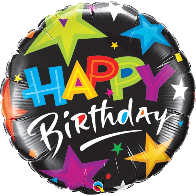 36" Birthday Brilliant Stars Black Balloon