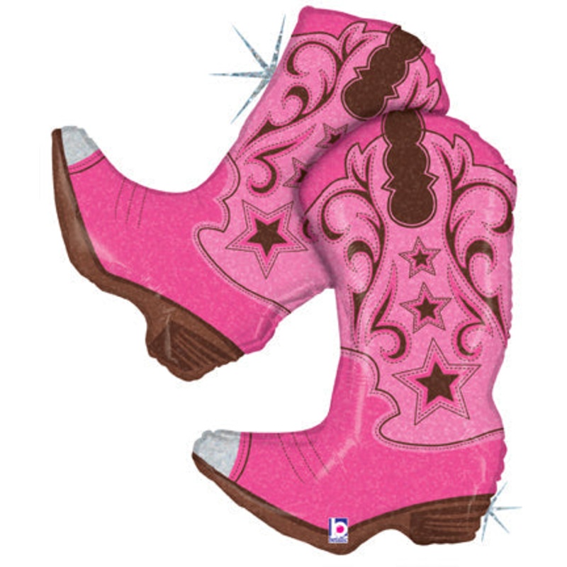 36" Holographic Western Pink Dancing Boots Balloon