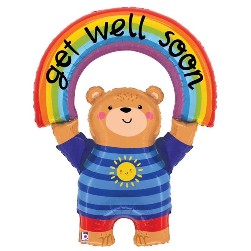 39" Get Well Rainbow Bear Foil Balloon