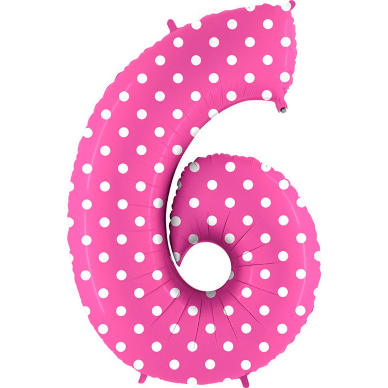 40" (34" Inflated) Foil Shape Balloon Number 6 Baby Pink Dots