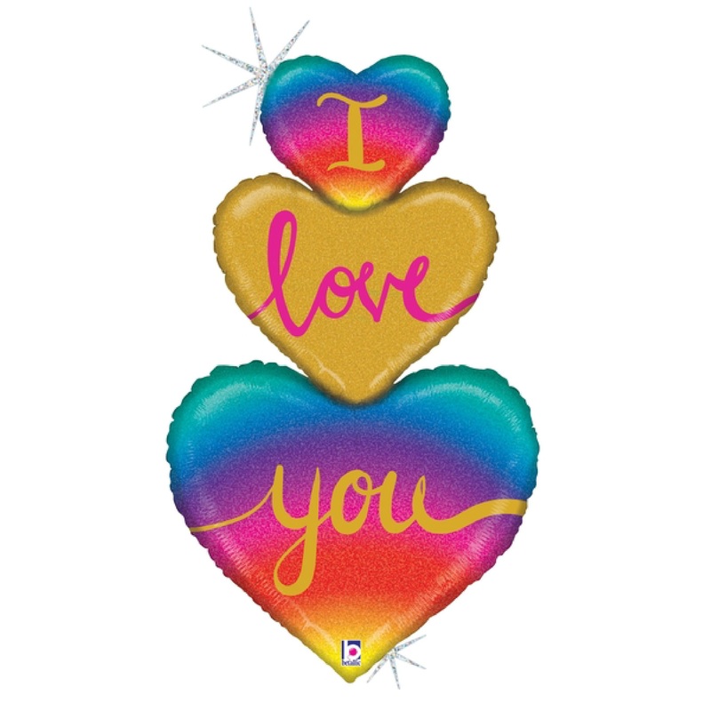 40" Foil Balloon Holographic Rainbow Heart Love Trio