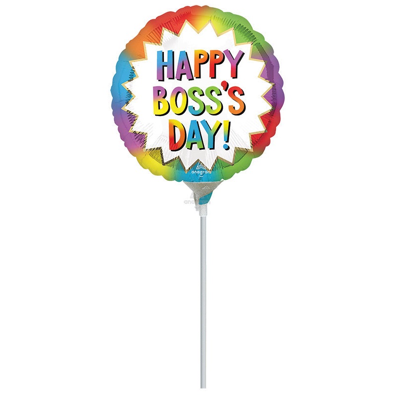 9" Airfill Only Colorful Boss's Day Burst Foil Balloon